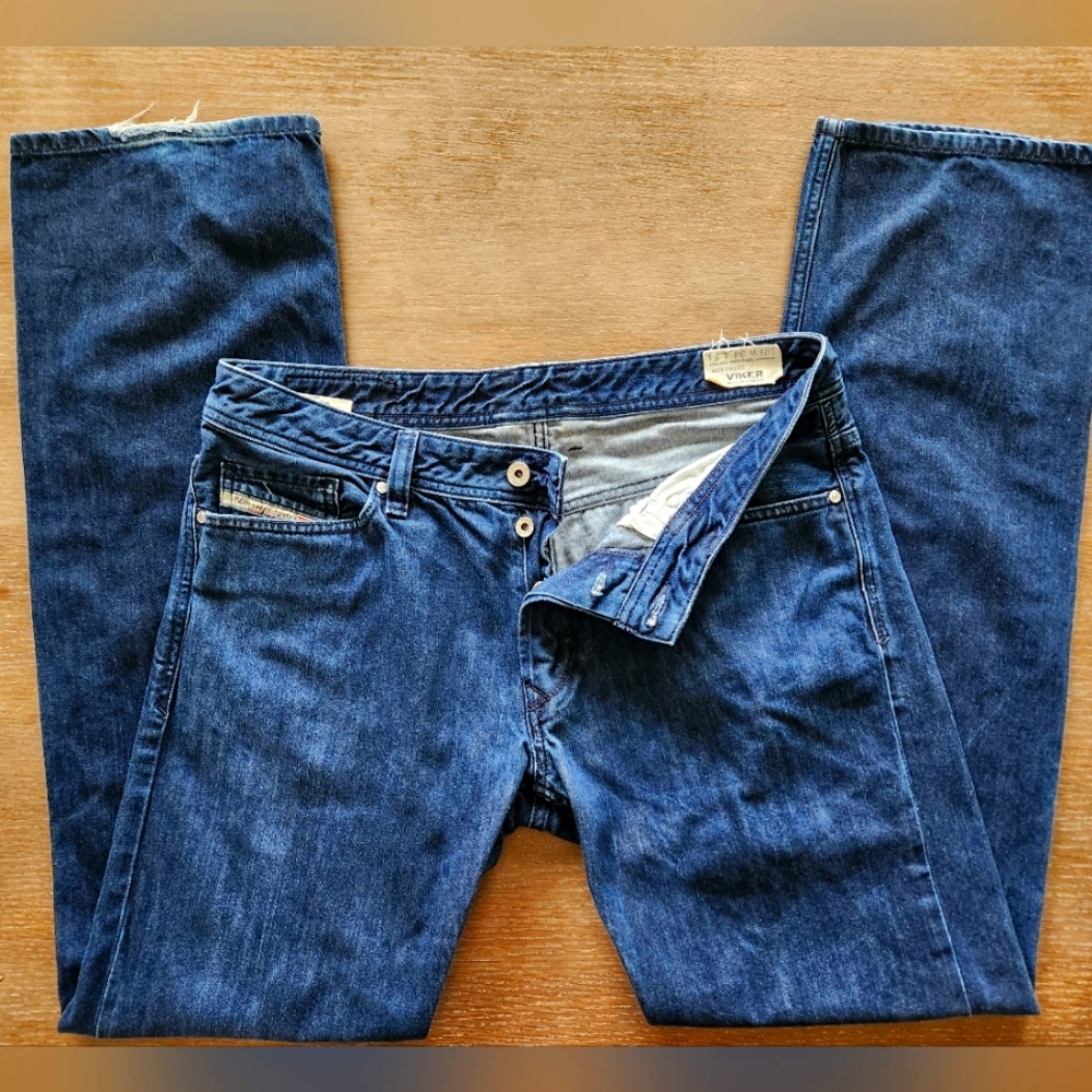 Diesel Viker Regular Straight Mens Jeans Dark Navy Wash Button Fly 34 x 34